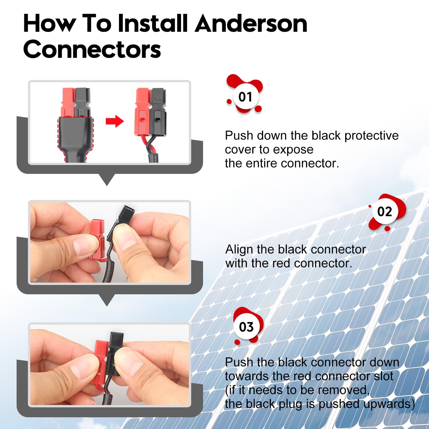 PAEKQ 45 cm parallel adapter cable length demonstrated between two solar panels.