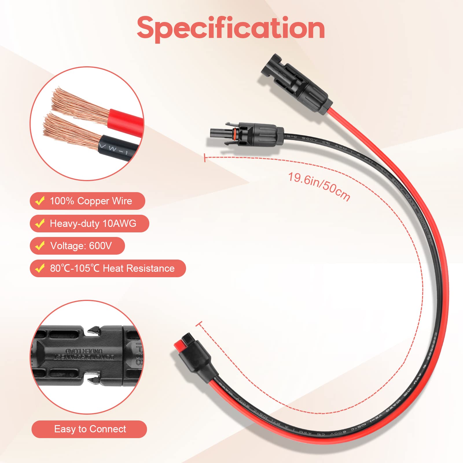 Compact 50 cm PA EKQ solar extension cable laid out for setup convenience