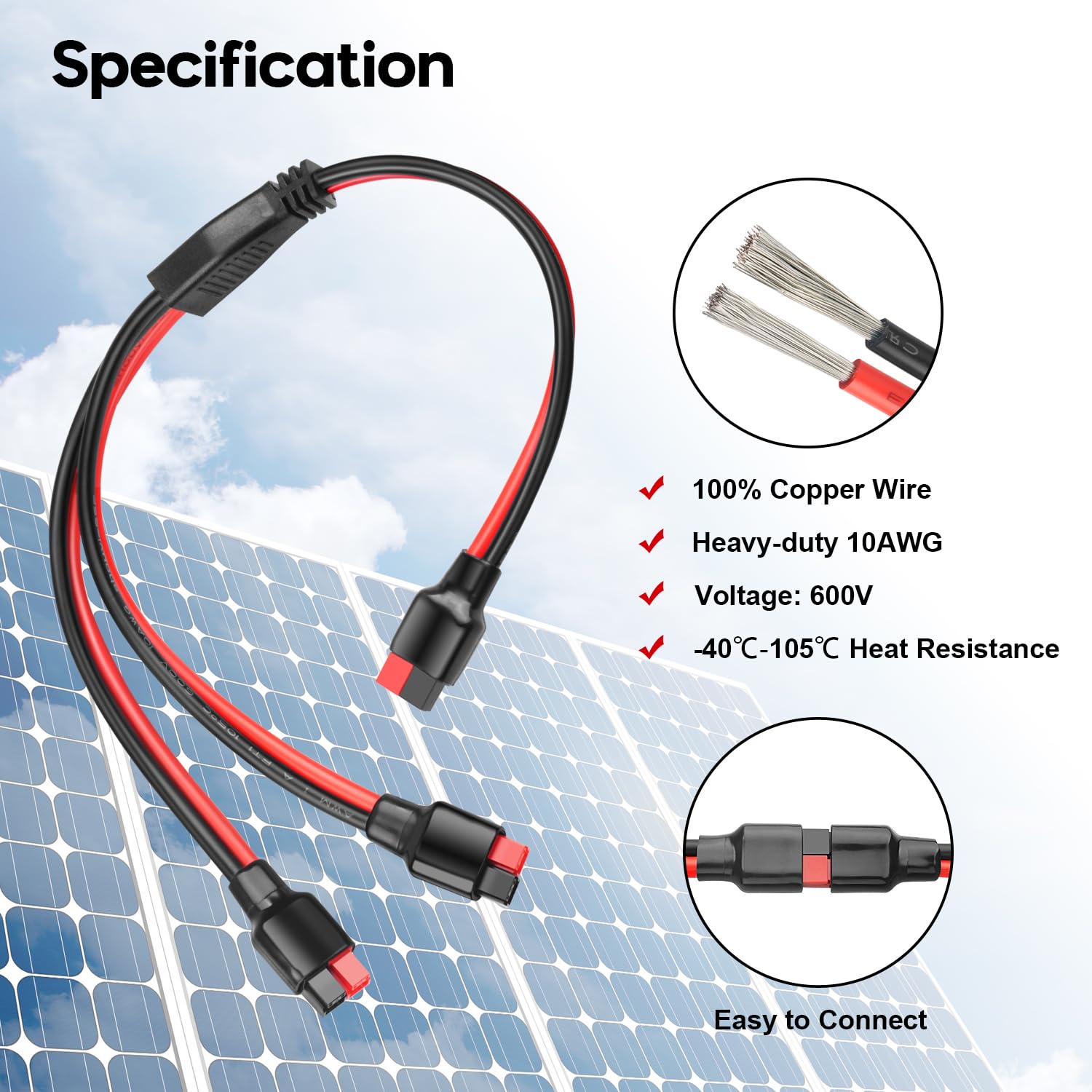 PAEKQ solar panel to generator connection showing 30A connectors for easy plug-and-play.