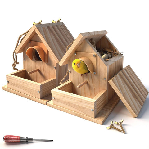 Paiaojia bluebird houses outside with pole in natural cedar for outdoor use.