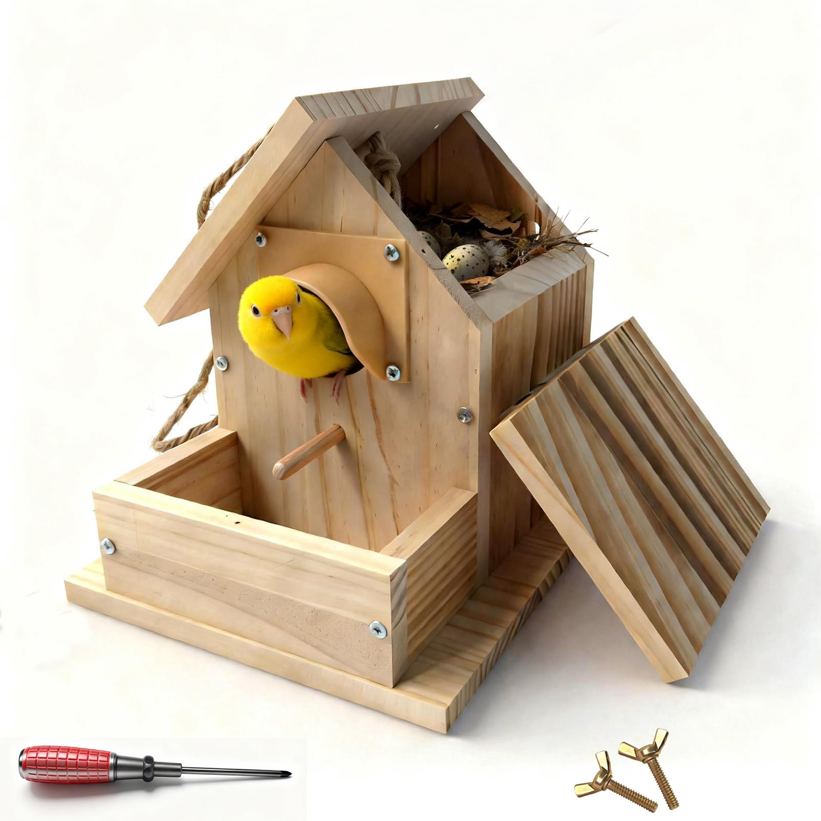 Paiaojia cedar hanging bird house—natural wood for sturdy outdoor nesting.