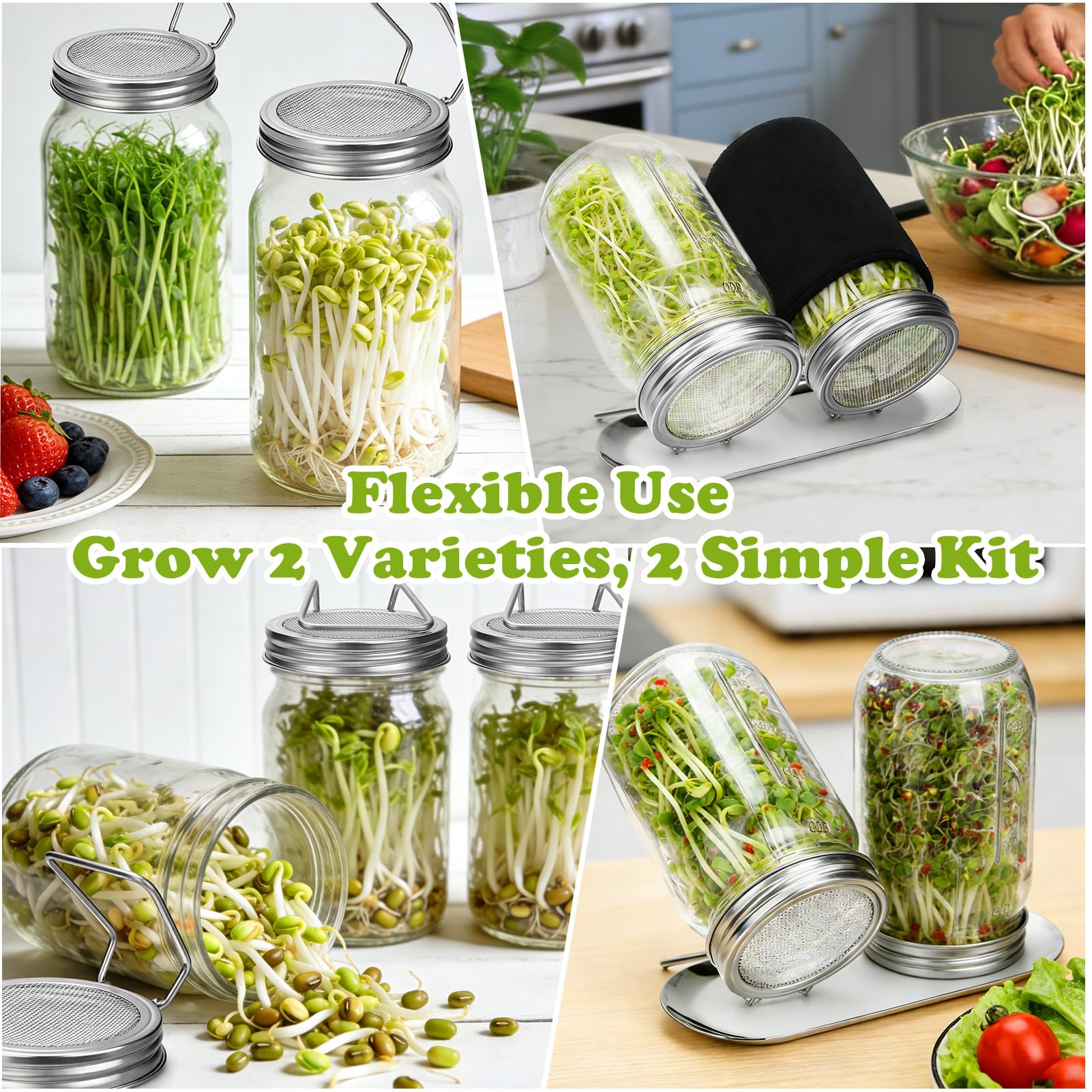 Palksky indoor sprouts with broccoli and mung beans using the lid.