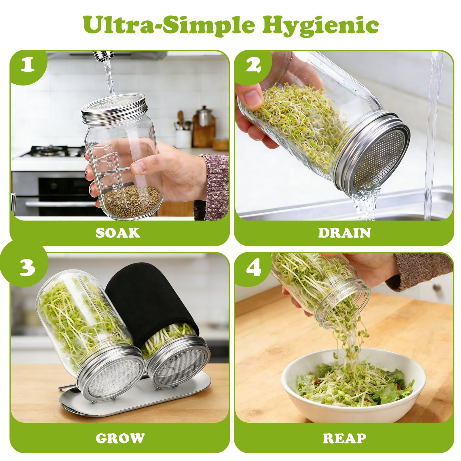 Palksky 24-ounce jars preserve moisture and airflow for sprouts