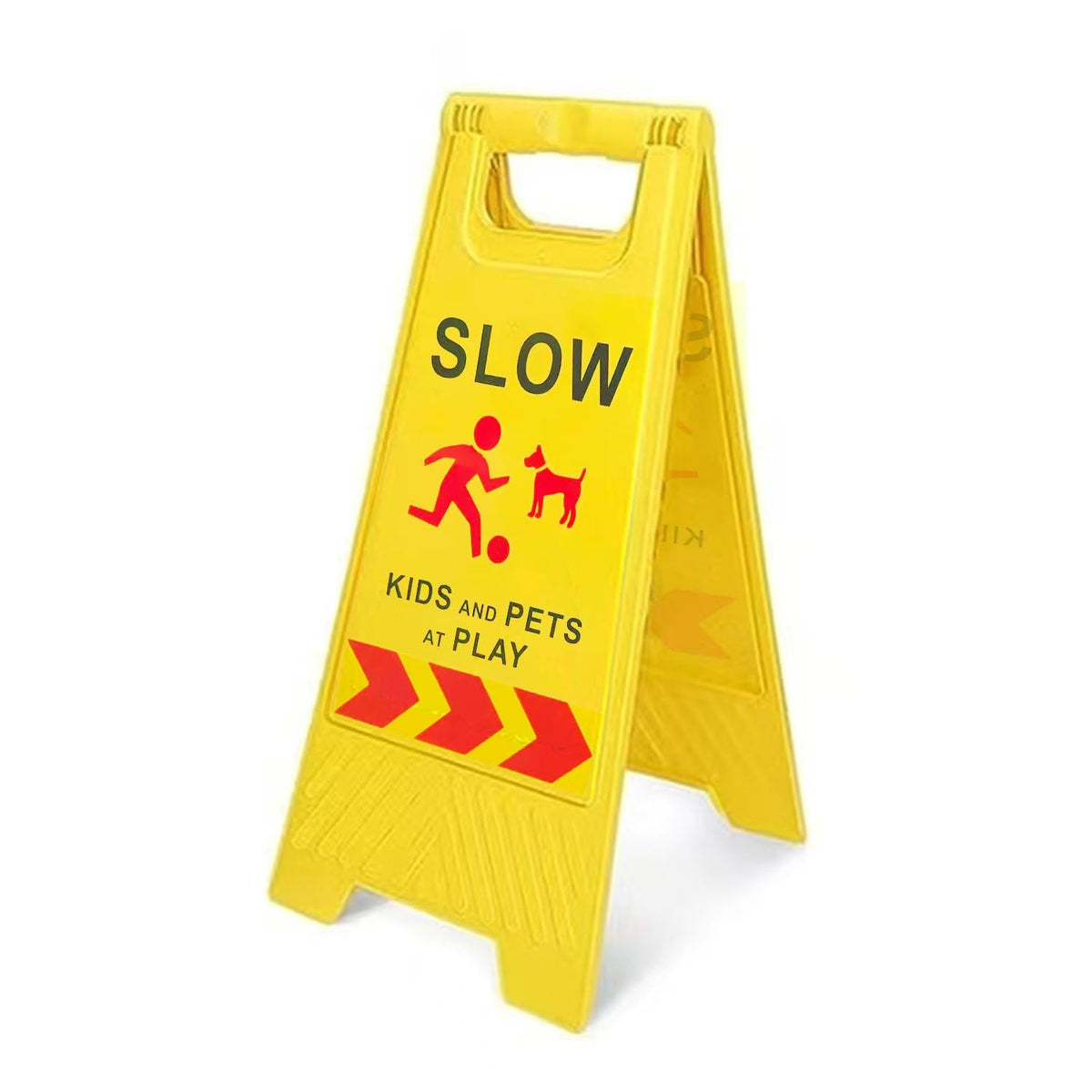 PALMEXX slow kids and pets at play sign front view, compact 16.9-inch height for easy placement