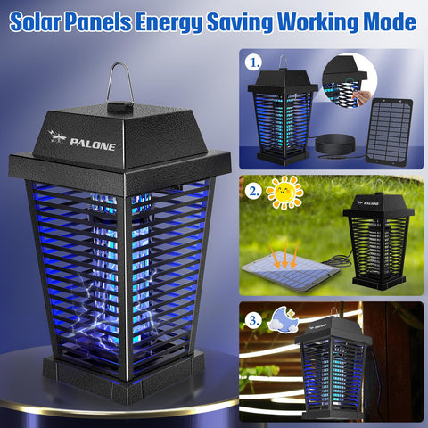 PALONE Solar Bug Zapper with Type-C and solar panel option for flexible power.
