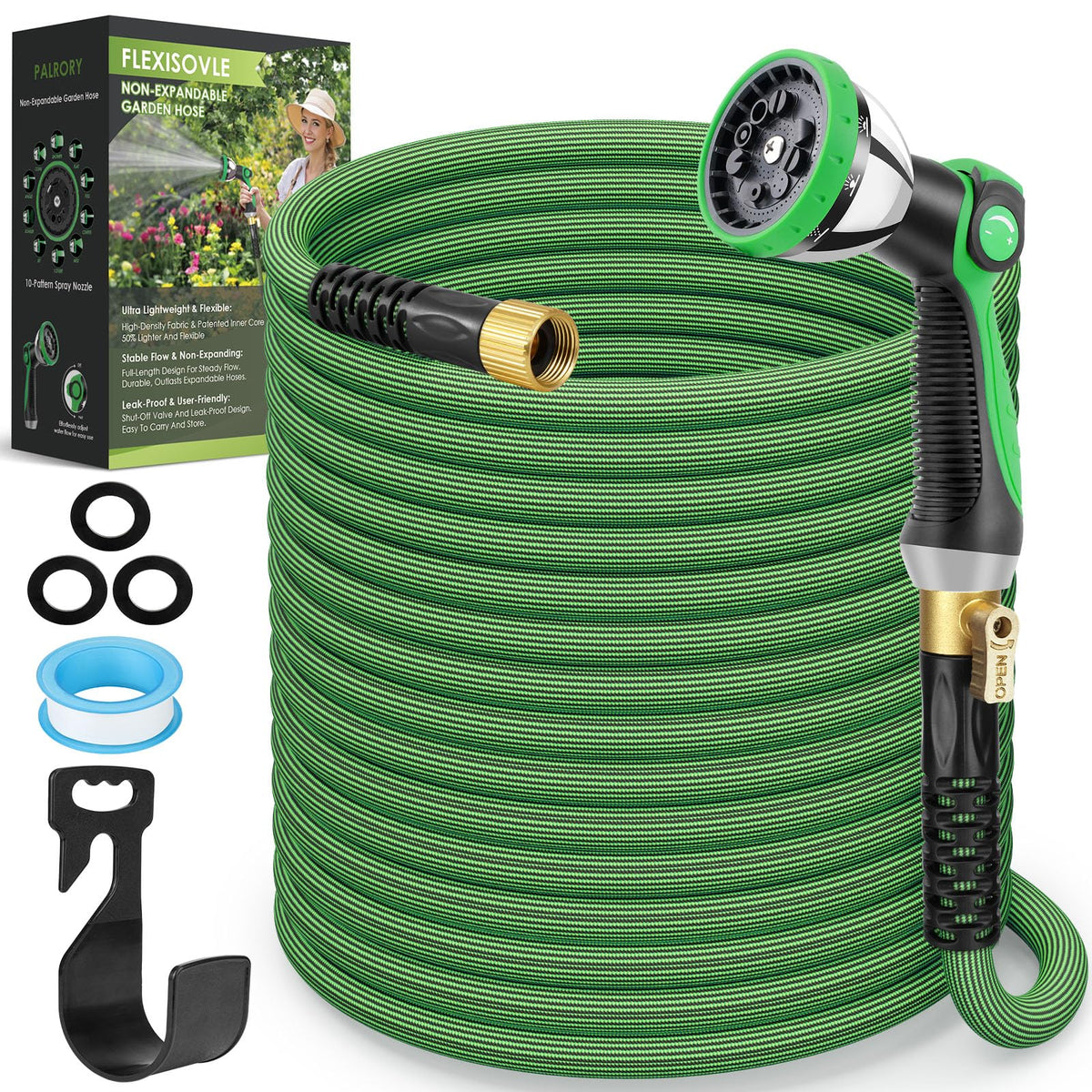 PALRORY 50 ft non-expandable garden hose fully unrolled for true length and steady watering