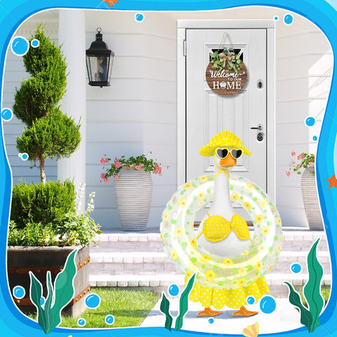 PaLuQiYa Hawaiian goose outfit hat adds a playful sun ready look to lawn statues.