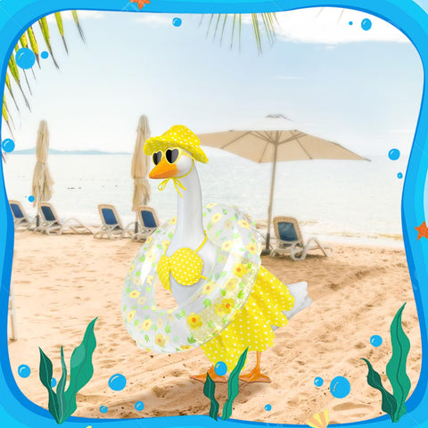 PaLuQiYa goose swim ring enhances seaside themed yard display.