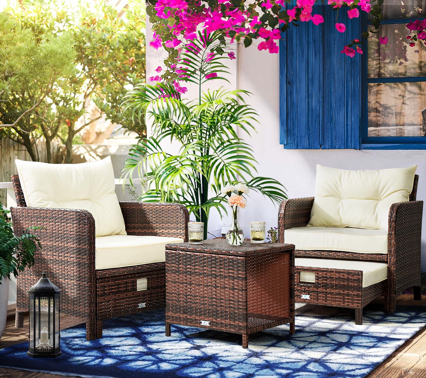 Pamapic 5-piece patio set beige side view, sturdy rust-proof frame