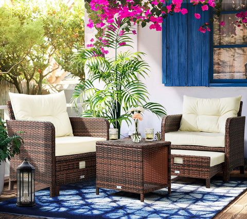 Pamapic 5-piece patio set beige side view, sturdy rust-proof frame