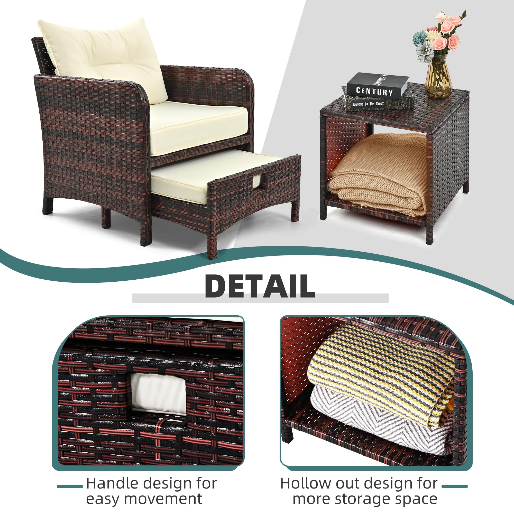 Pamapic beige ottoman, tucked under chair for space saving