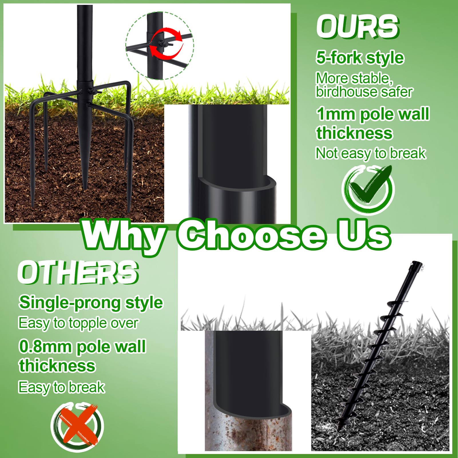 PAMASE 5-prong base ground anchor provides strong wind resistance