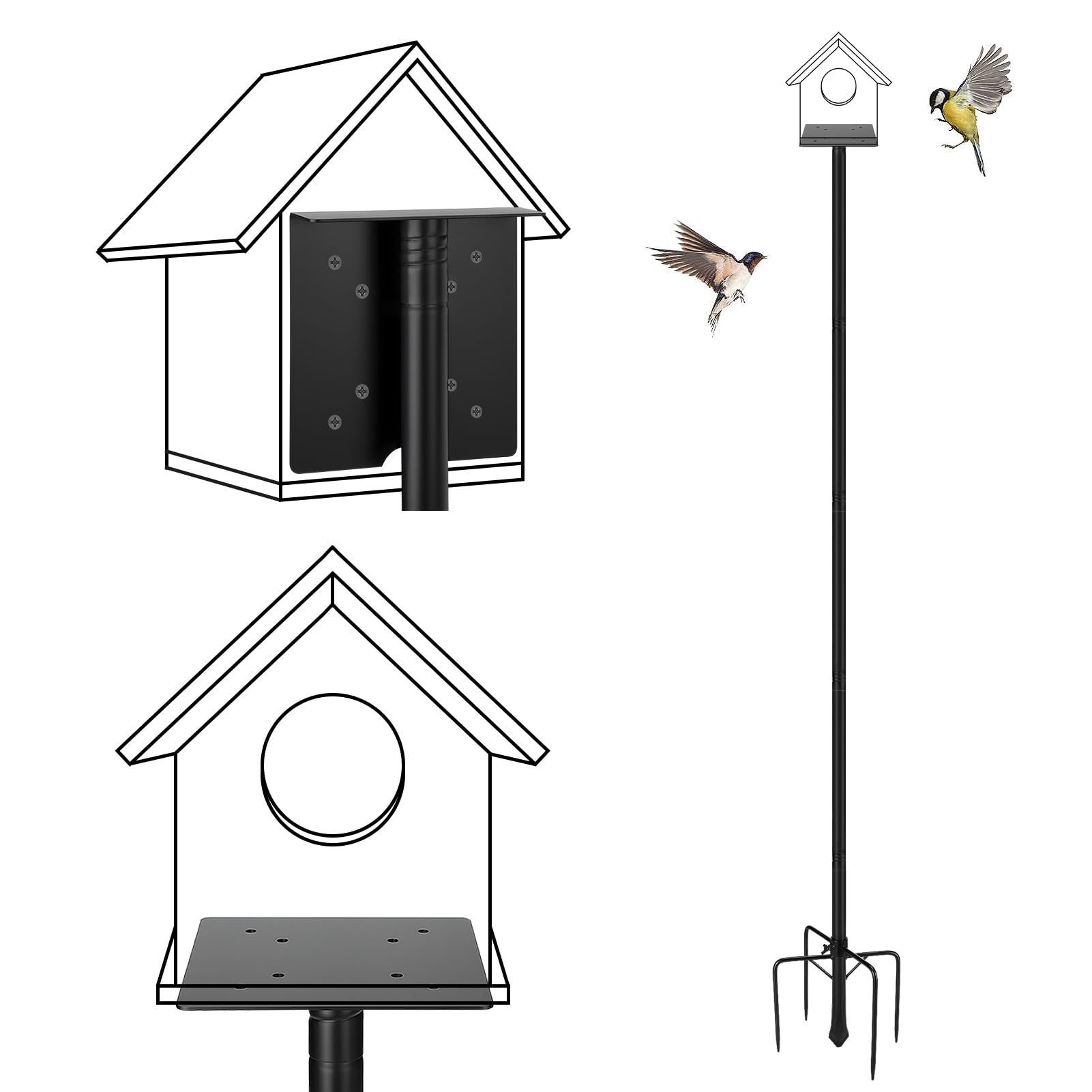 PAMASE bird feeder pole with 68-inch adjustable height for versatile yard placement.