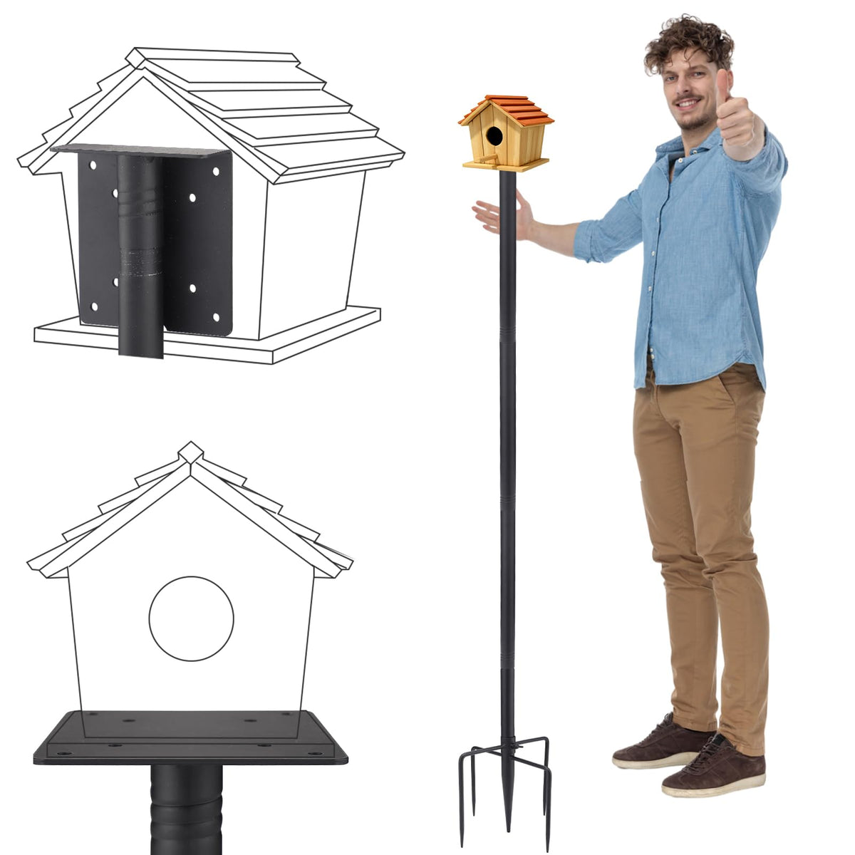 PAMASE birdfeeder pole 68in assembled for stable outdoor feeding