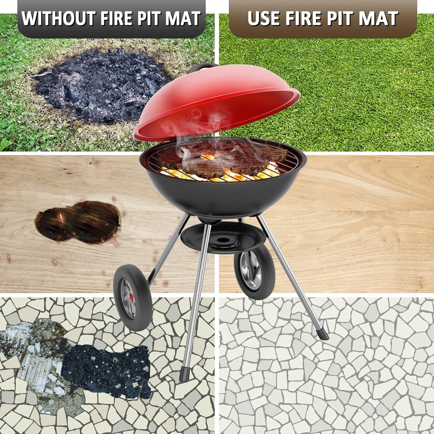 PAMASE fire pit mat fiberglass-material demonstrates heat resistance on patios