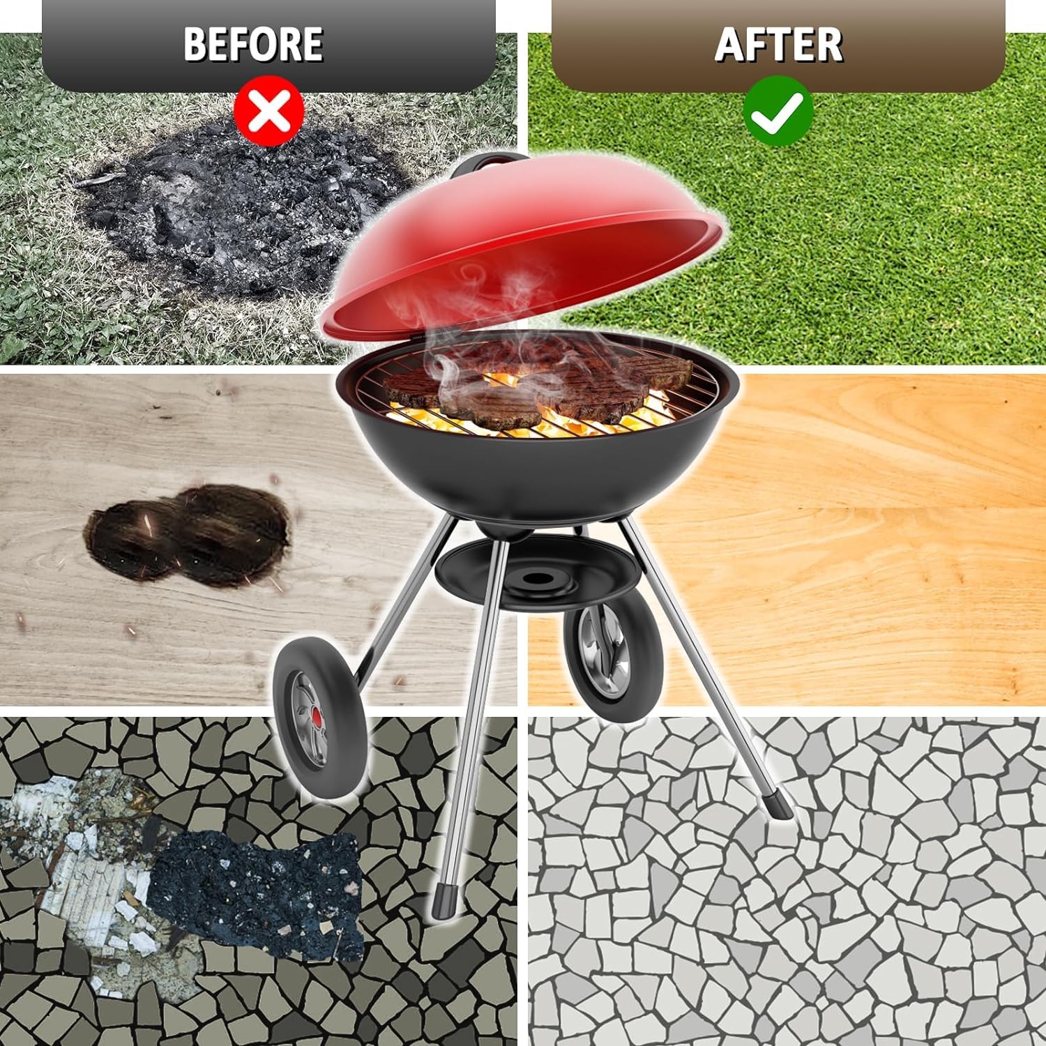 PAMASE fire pit mat shows heat-resistant fiberglass material.