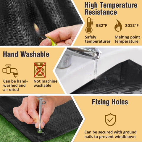 PAMASE fire pit mat edge sealed and washable for easy care.