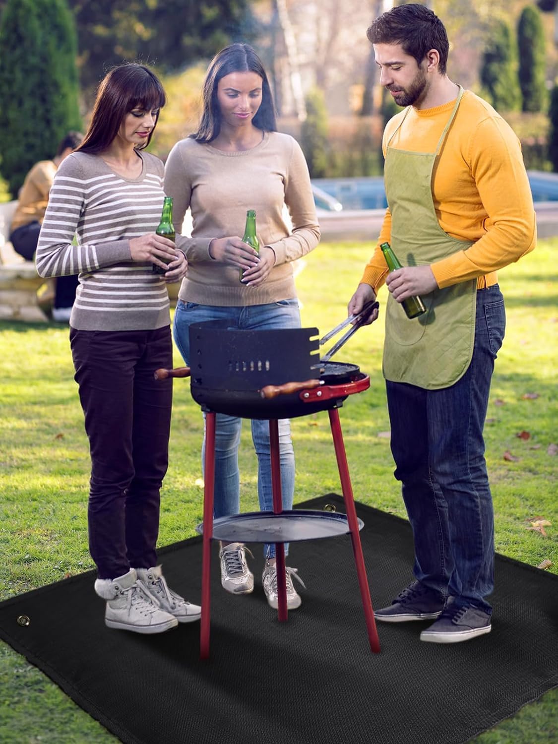 PAMASE fire pit mat protecting deck, lawn, and camping areas.