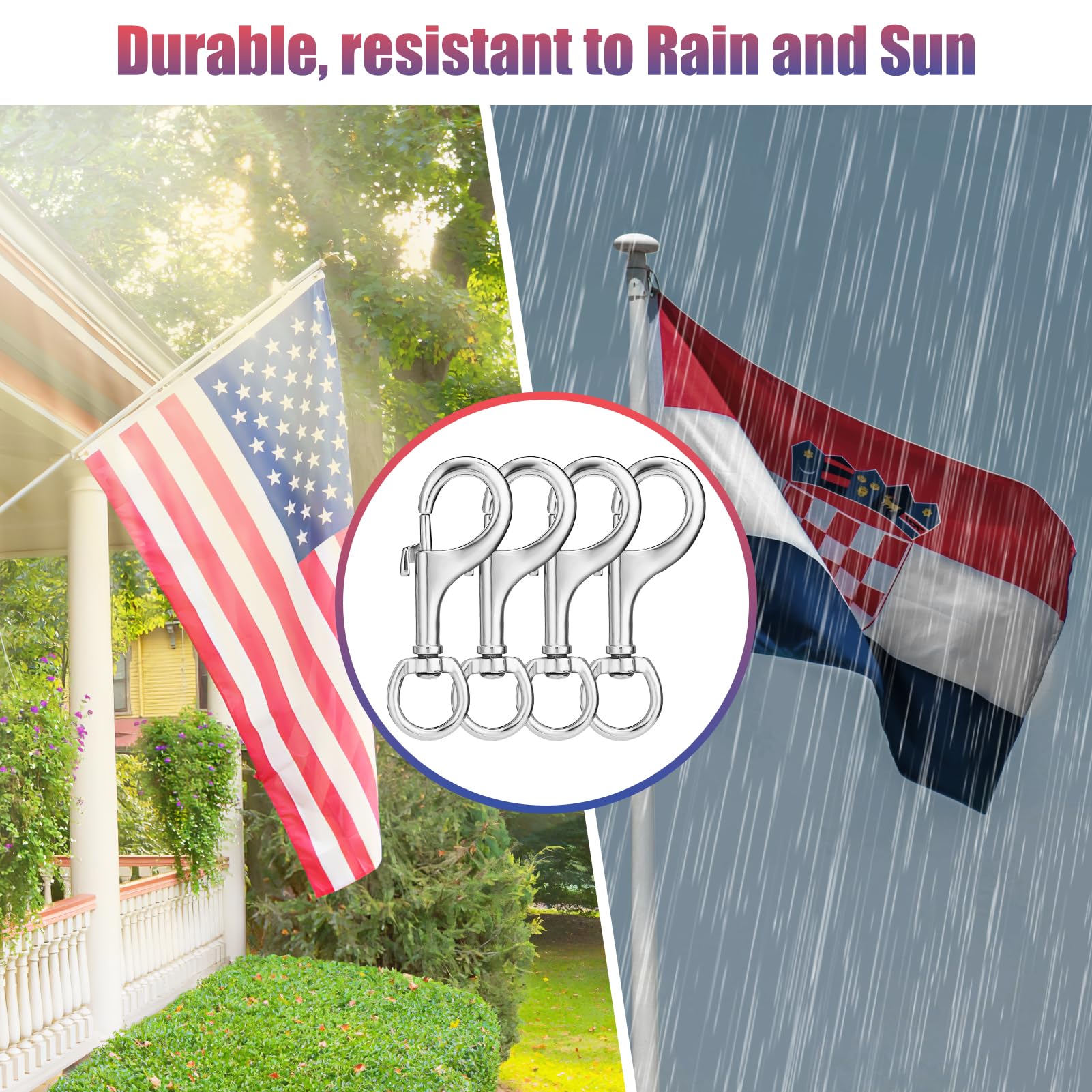 PAMASE flag pole clip size fits most flag rings for secure mounting.
