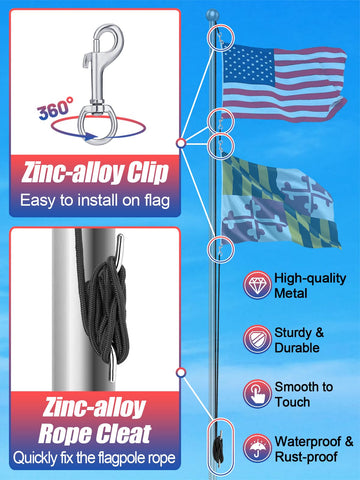 PAMASE four swivel clips enable smooth, rust-resistant flag attachment.