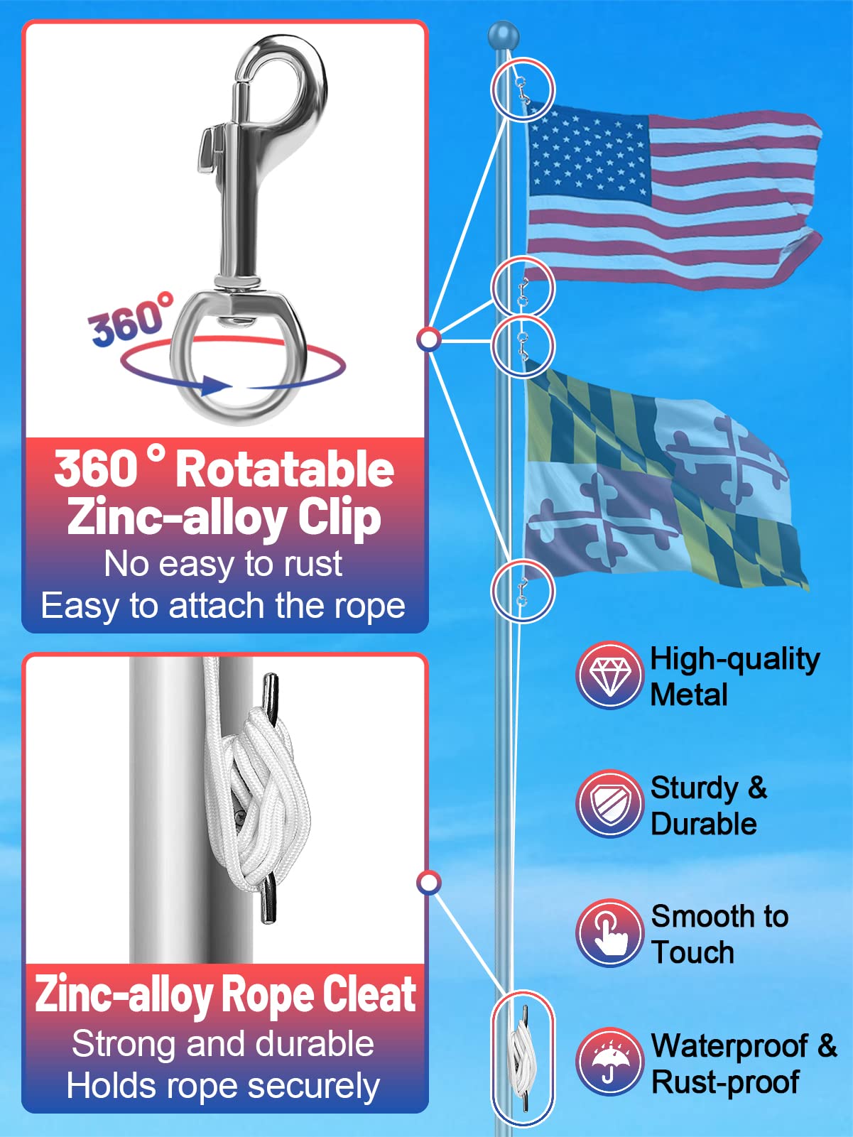 PAMASE zinc alloy clips resist rust for outdoor use.