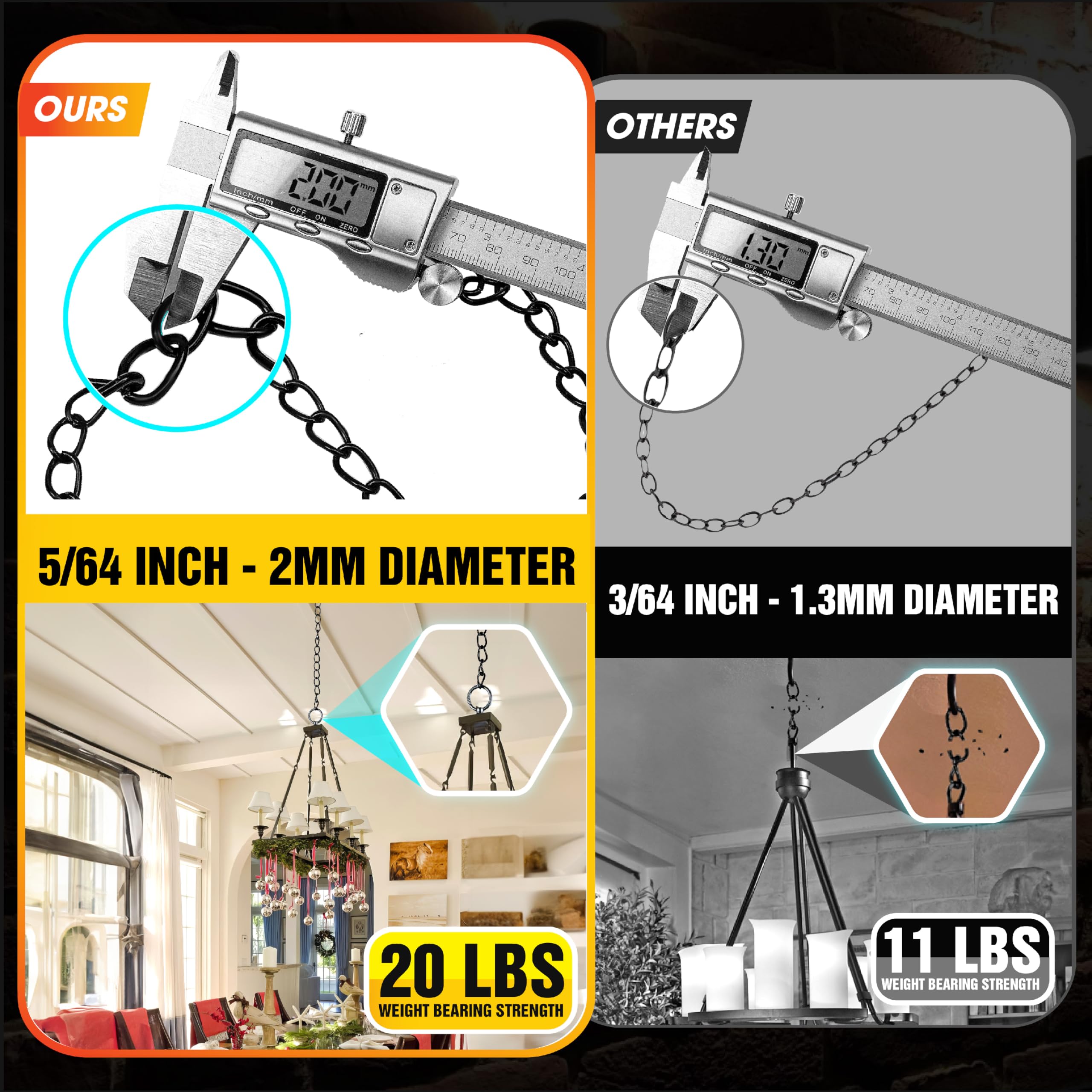 PAMAZY 20lbs load-capacity chain supports lightweight items.