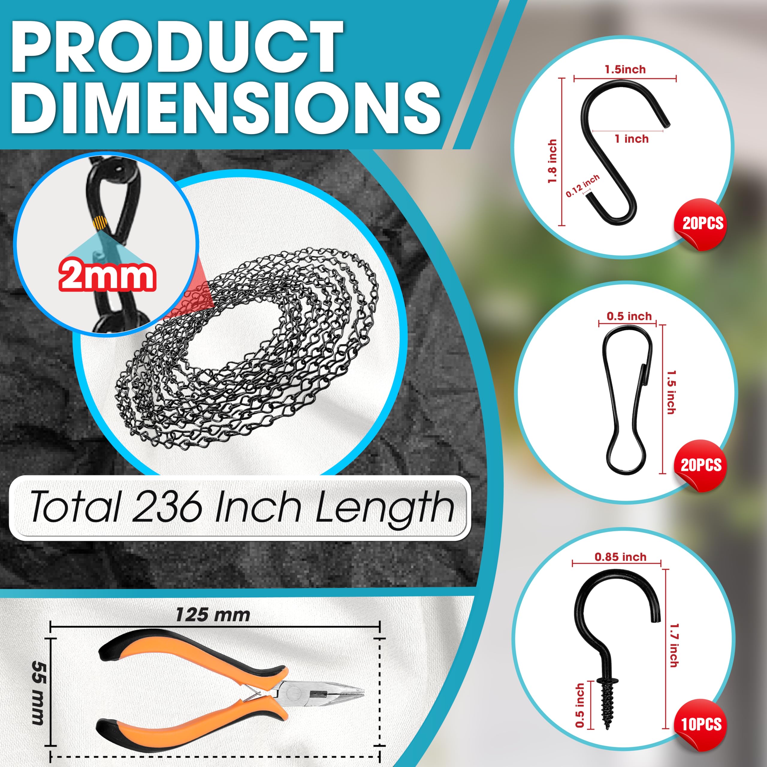 Pamazy 33-lb load-capacity chain supports light to medium hangs.