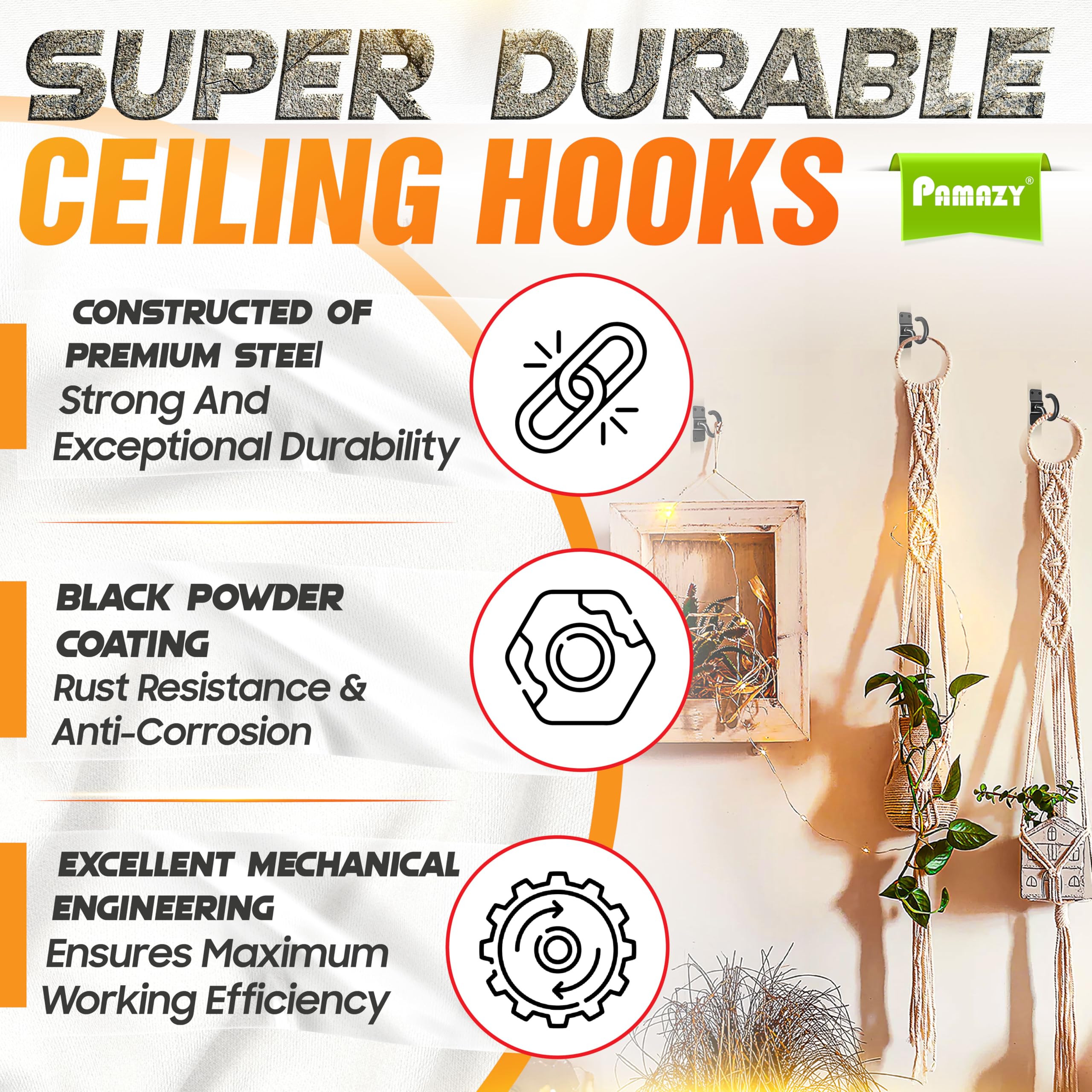 Pamazy 8mm diameter hook provides strong grip for heavy items.
