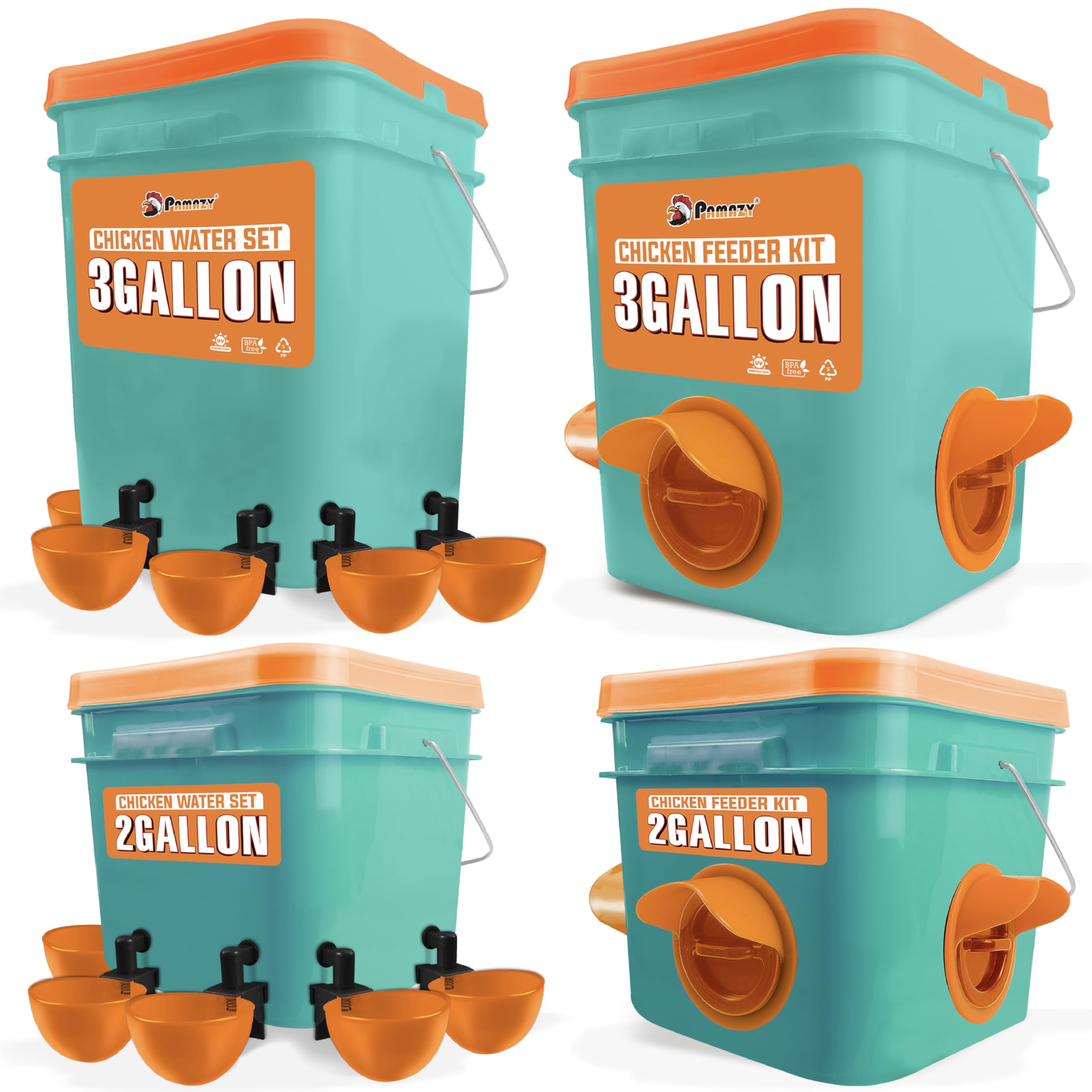 PAMAZY automatic feeder and waterer with buckets for steady poultry supply