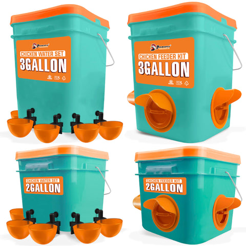 PAMAZY automatic feeder and waterer with buckets for steady poultry supply
