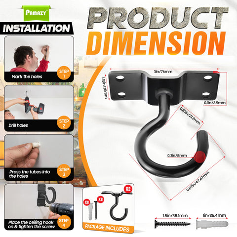 Pamazy easy-install ceiling hook simplifies setup with expansion screws.