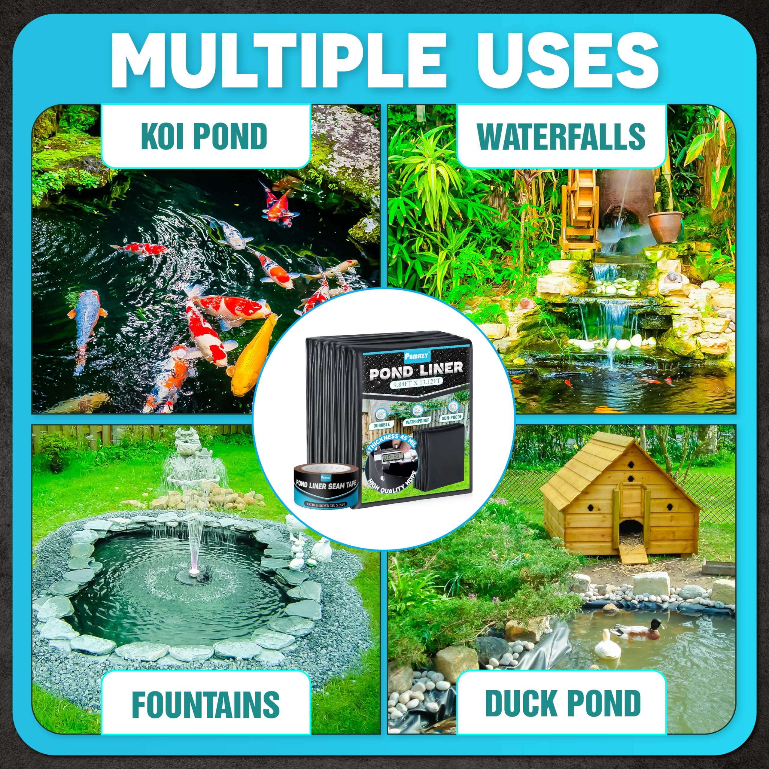 Pamazy 45mil LDPE liner demonstrates UV resistance for long-lasting ponds.