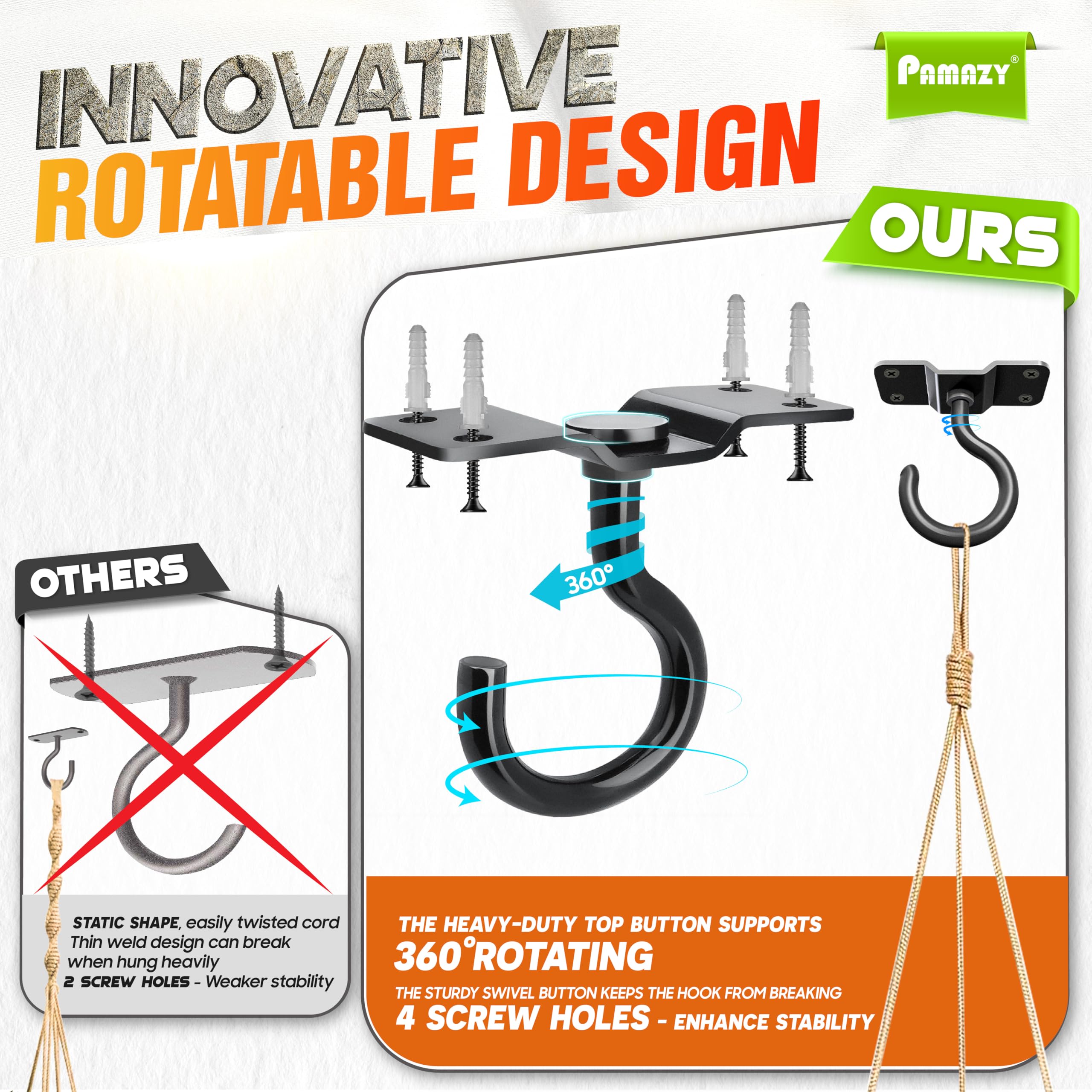 Pamazy heavy-duty steel ceiling hook for durable, rust-resistant hanging.