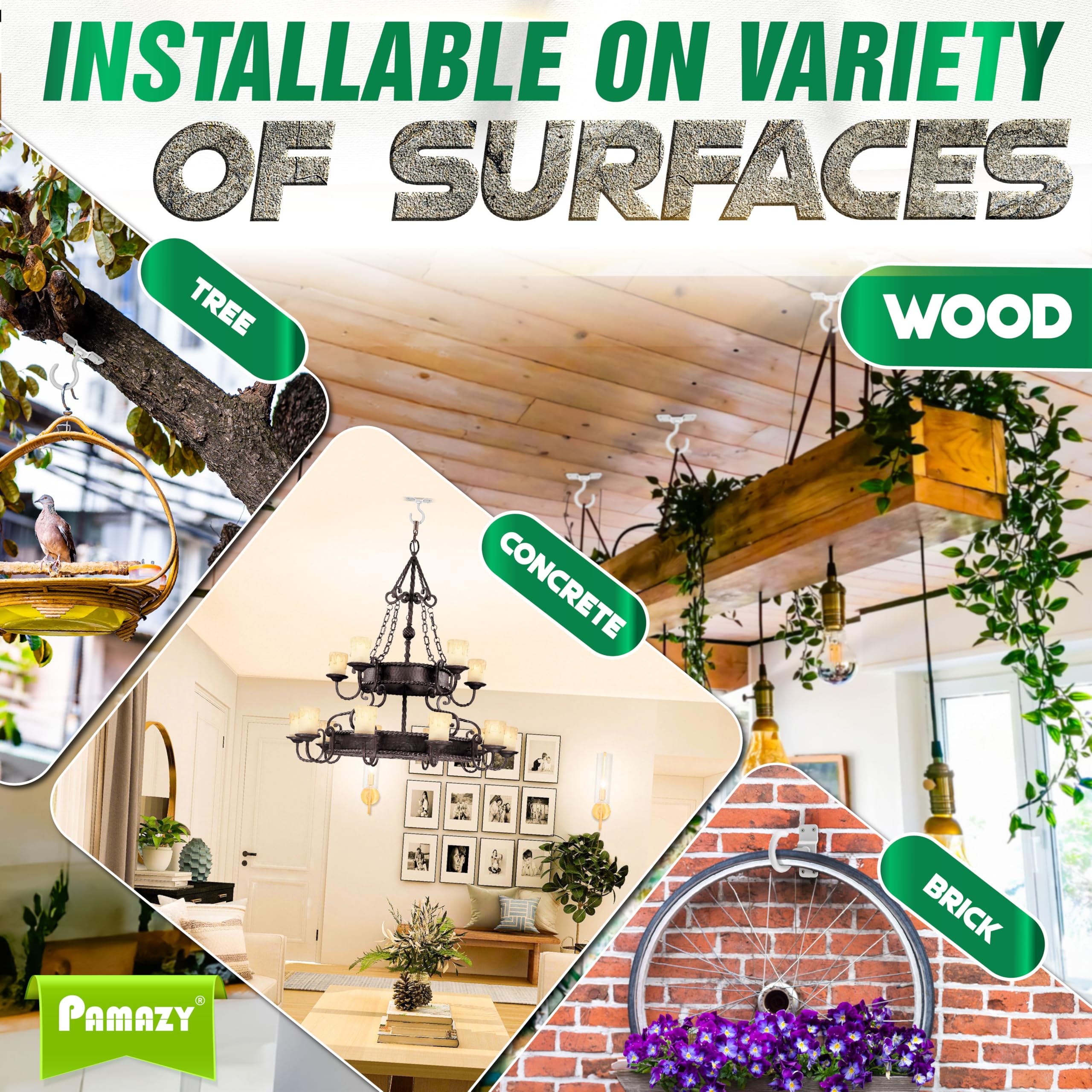 Pamazy indoor-outdoor hanging hook suitable for plants, lights, and seasonal decor.
