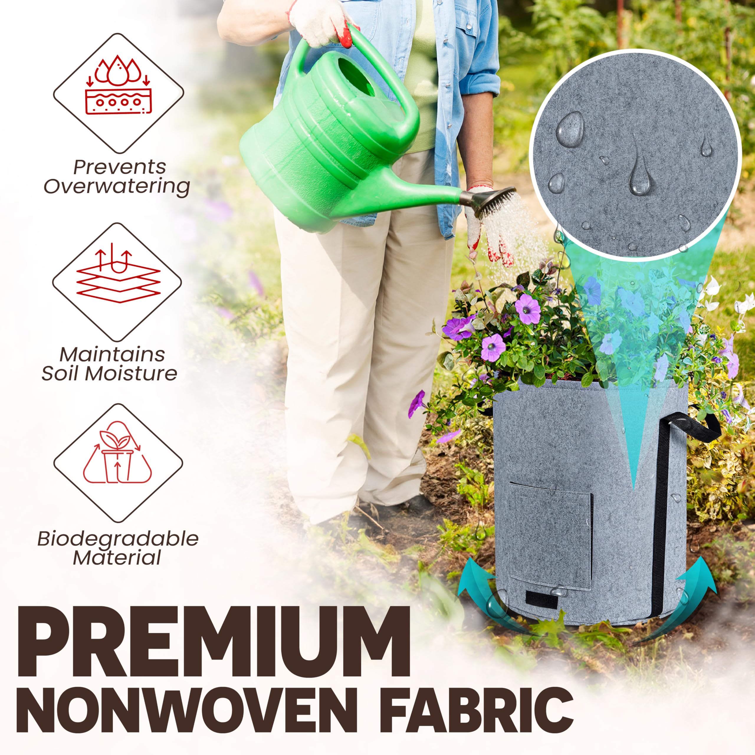 PAMAZY nonwoven breathable fabric promotes healthier root airflow.