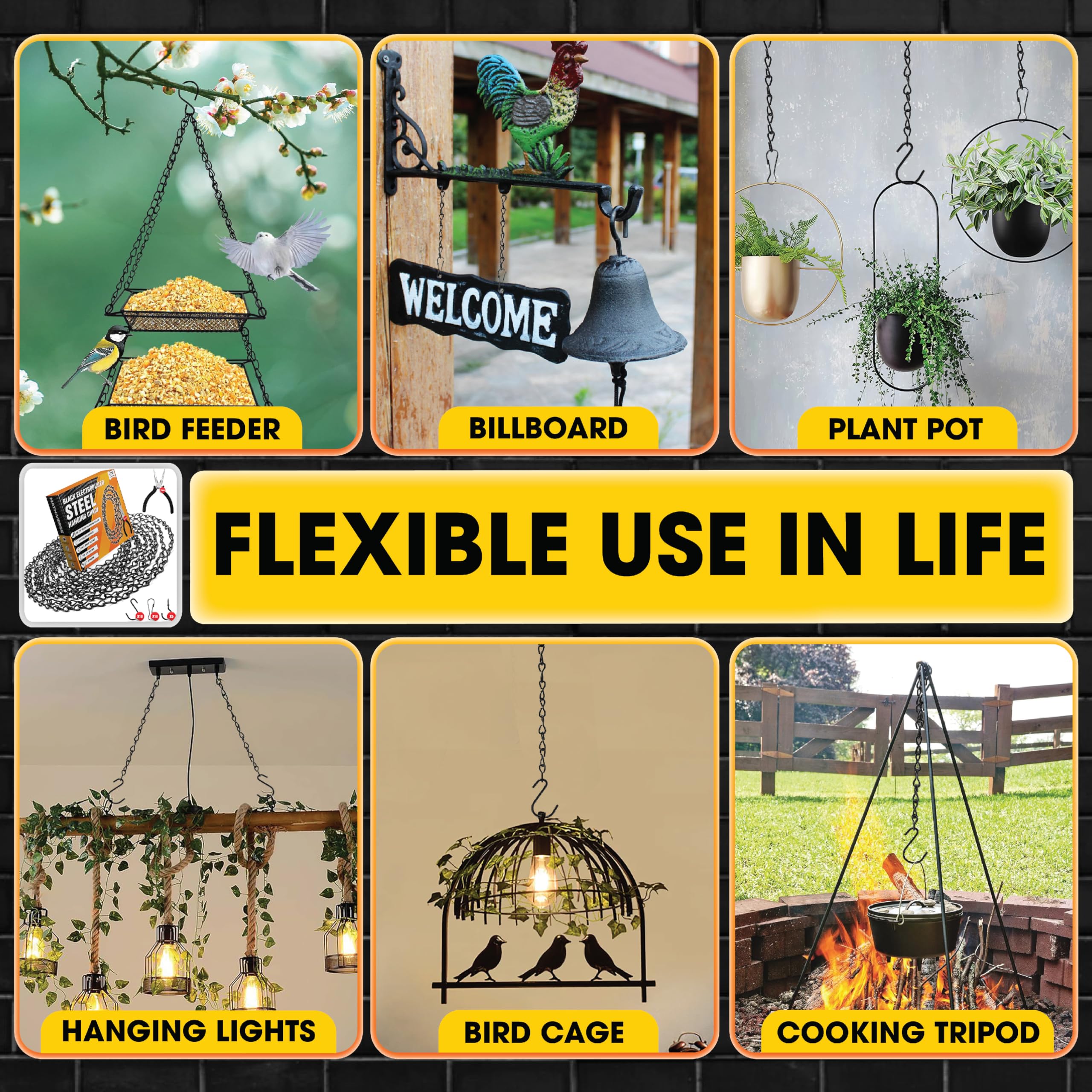 Pamazy chain suspends a bird feeder outdoors, illustrating versatile outdoor hanging.