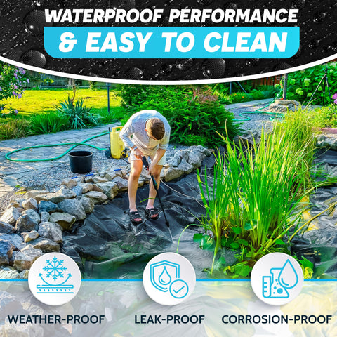 Pamazy easy-install pond liner being cut to fit curved pond edge.