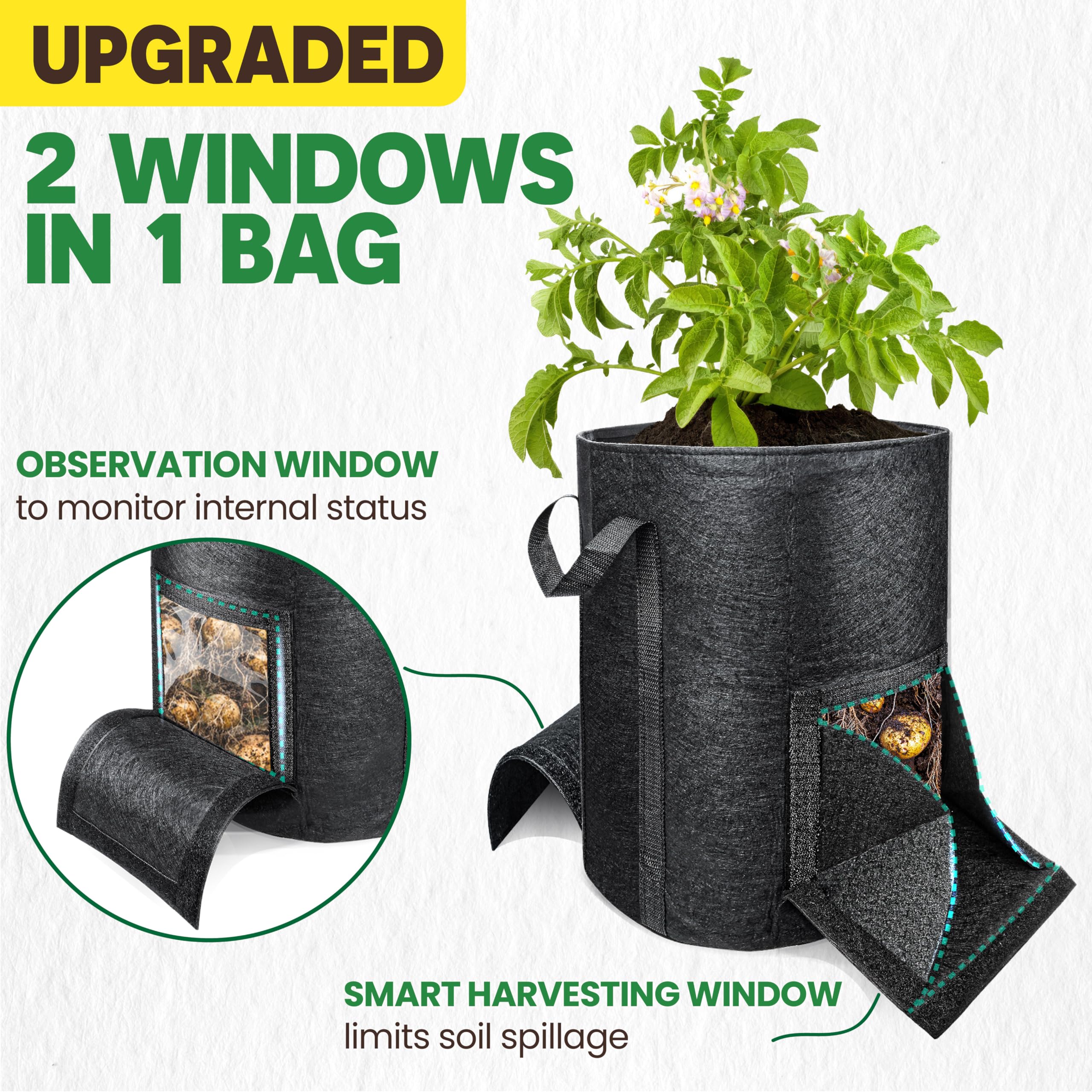 PAMAZY bag with bottom-hinged harvest door for easy moisture checks.