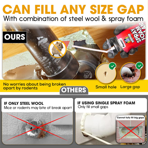 PAMAZY spray foam provides strong adhesion and insulation for large holes.