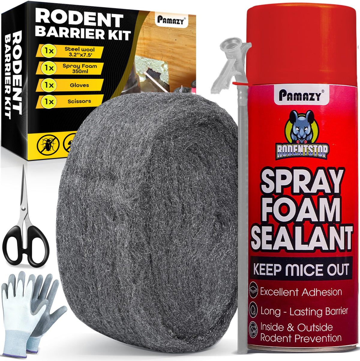 PAMAZY Rodent Barrier steel wool seals gaps to deter mice.