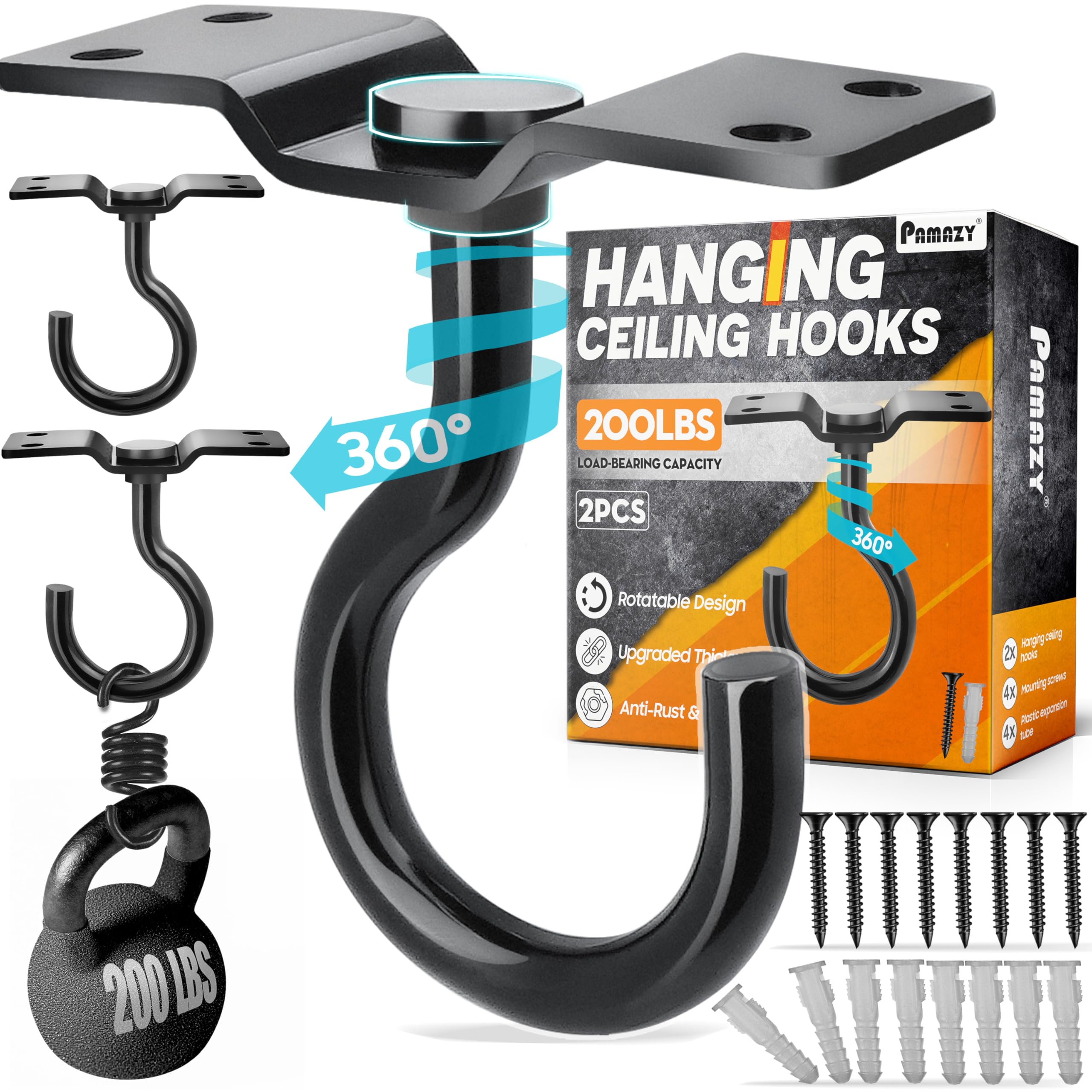 Pamazy rotatable ceiling hook 360° for versatile hanging indoors or outdoors.