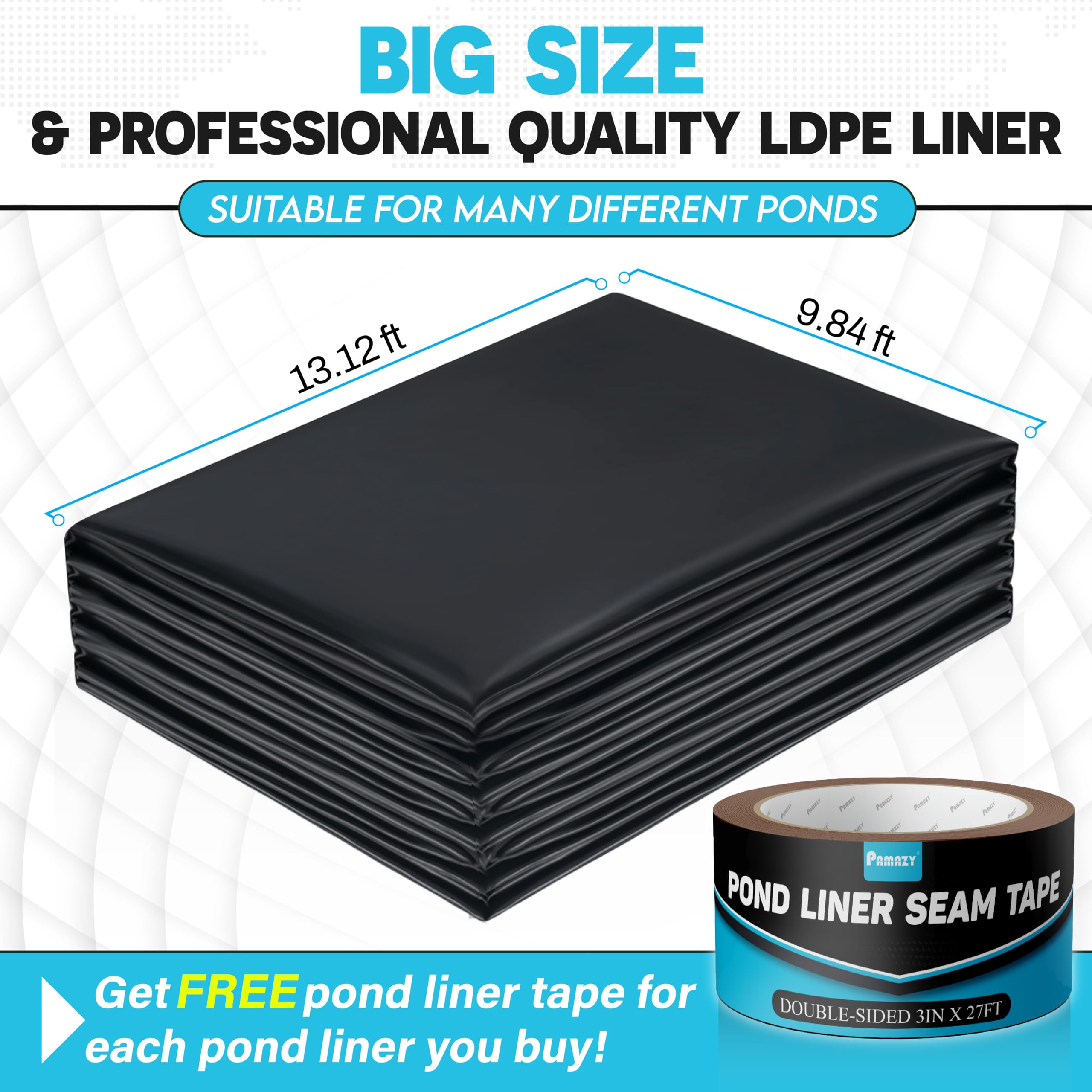 Pamazy seam-tape included seals pond seams for lasting water containment.