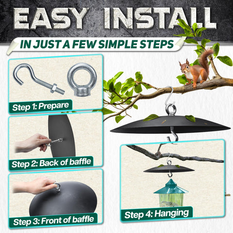 PAMAZY squirrel-proof metal baffle mounted above feeder