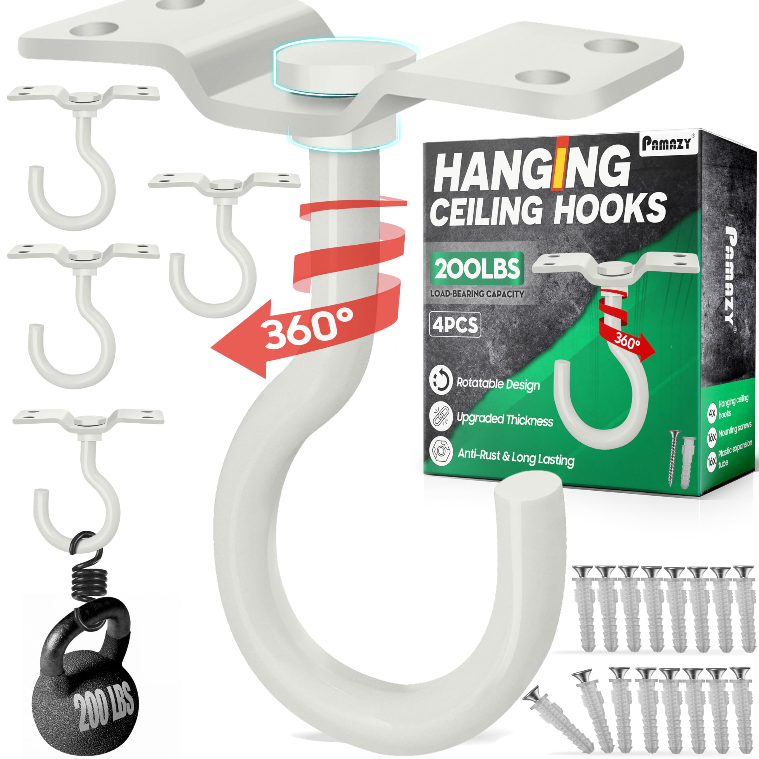 Pamazy upgraded 200lbs four-hook ceiling with plate base securely anchors heavy décor indoors or outdoors.
