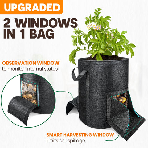 Pamazy potato bag shows visible door for easy moisture checks.