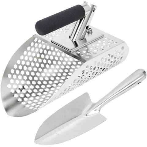 PAMLIAPY sand scoop for metal detecting in durable stainless steel for reliable beach treasure hunts.