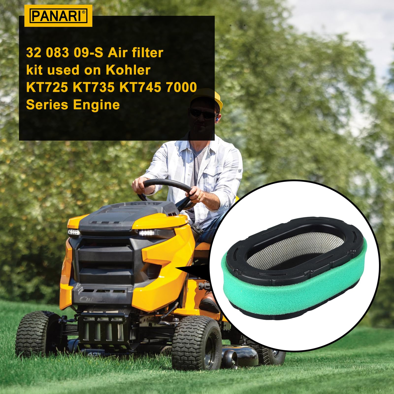 Panari air filter close up highlighting uniform pleats for low restriction airflow