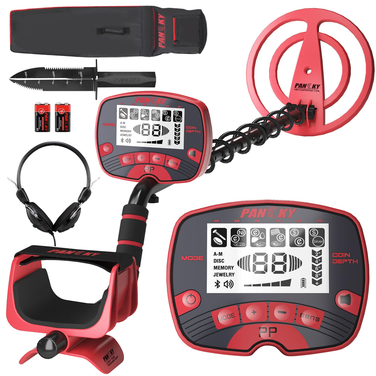 PANCKY metal detector with LCD display and backlight for easy scanning in low light.