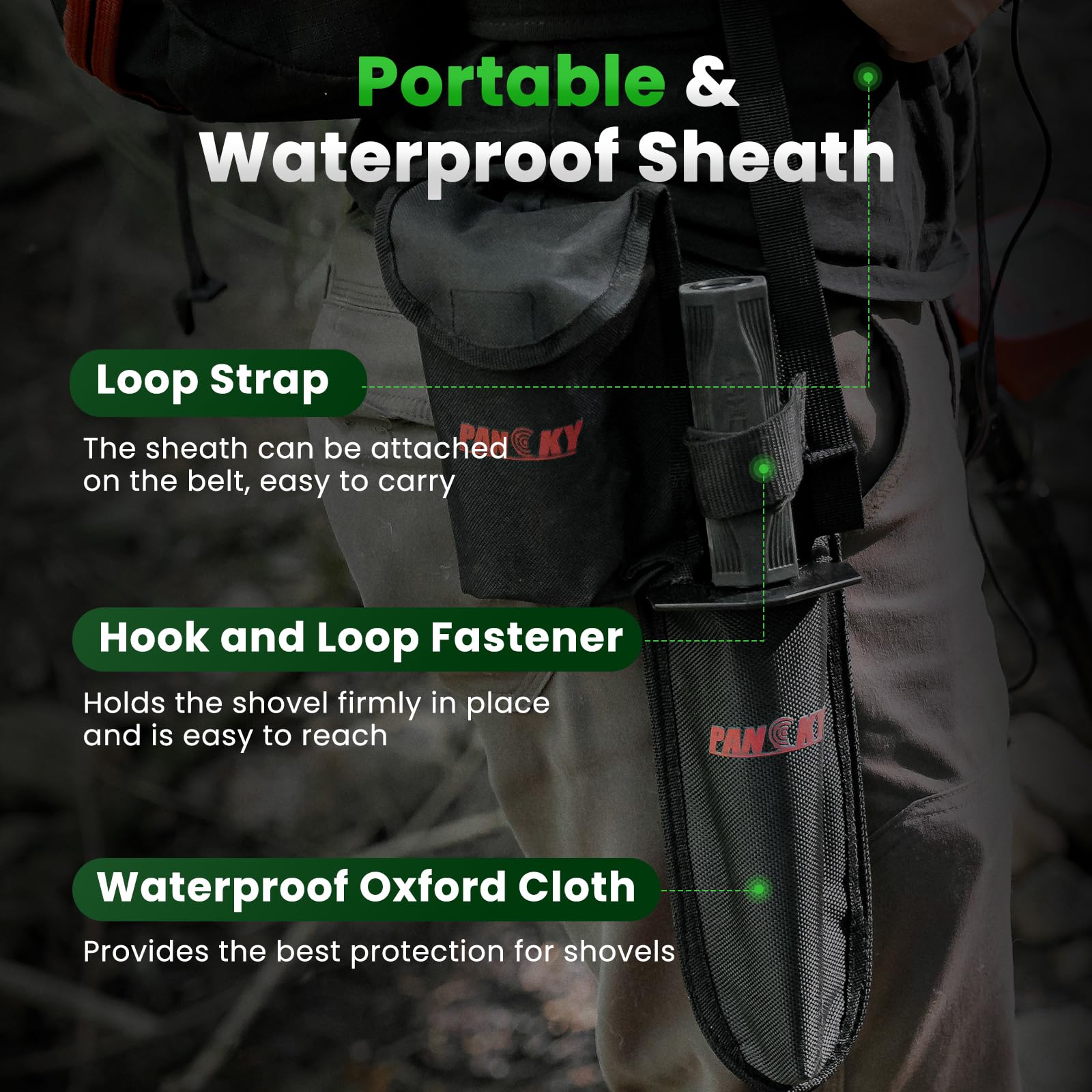 PANCKY shovel features loop strap for easy carrying.