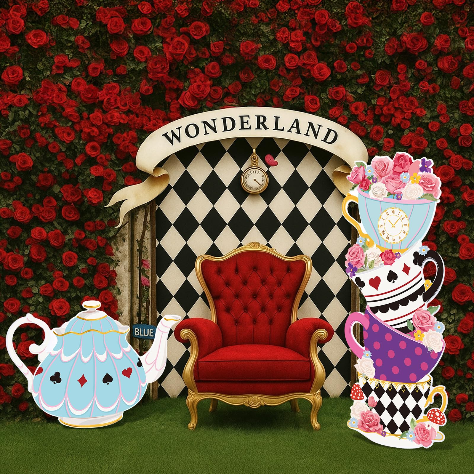 Panelee Wonderland teapot sign adds whimsical focal point for outdoor celebrations